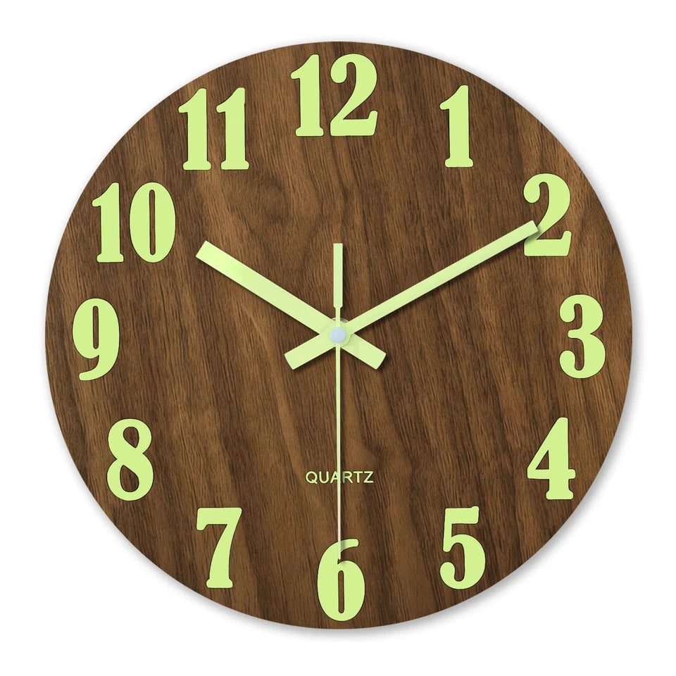 12 Inch Luminous Wall Clock Wood Silent light in dark night Nordic Fashion Wall Clock Non Ticking Clock With Night Light