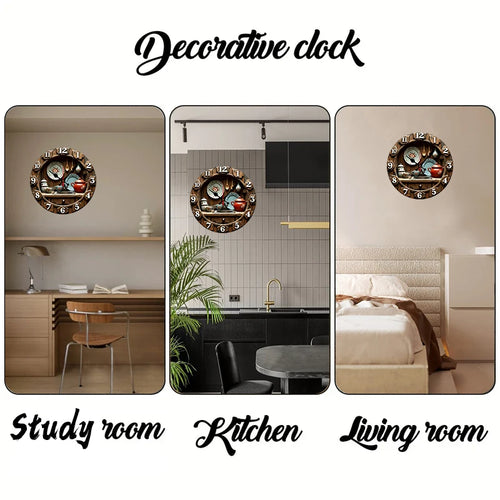 2D Flat Vintage Kitchen Design Wooden Round Silent Hanging Wall Clock,For Living Room,Office,Study Room,Bedroom,Home Decoration