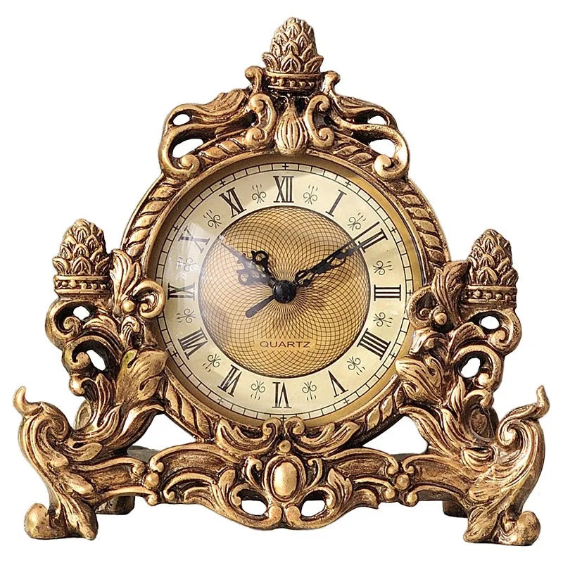 Creative Retro Living Room Resin Clock Desk Clock Ornaments Bedroom Desktop Silent Clocks
