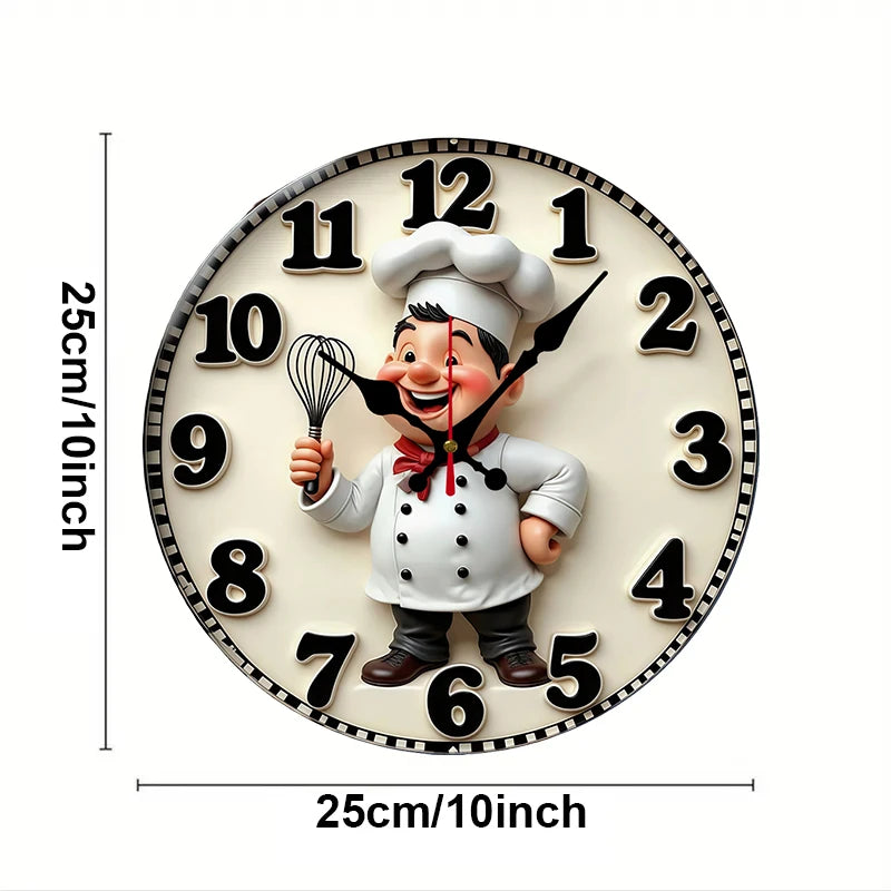 Happy Chef Kitchen Wooden Round Silent Hanging Wall Clock, Suitable For Living Room, Office, Study Room,Bedroom, Home Decoration