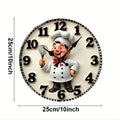 Happy Chef Kitchen Wooden Round Silent Hanging Wall Clock, Suitable For Living Room, Office, Study Room,Bedroom, Home Decoration