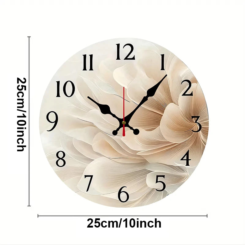 Simple& Elegant Flower Wooden Round Silent Hanging Wall Clock,Suitable For Living Room,Office,Study Room,Bedroom,Home Decoration