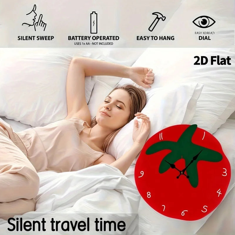 Creative Tomato Design Silent Wall Clock, Living Room, Bedroom, Office, Kitchen, And Cafe Decor, Gift For Family And Friends.