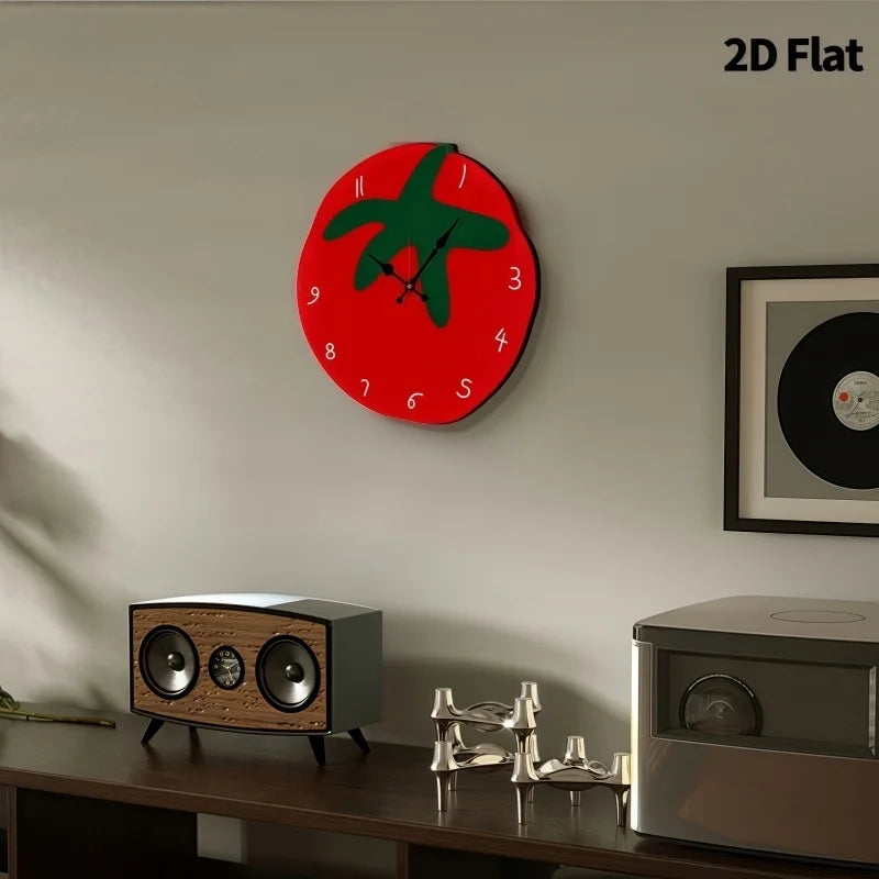 Creative Tomato Design Silent Wall Clock, Living Room, Bedroom, Office, Kitchen, And Cafe Decor, Gift For Family And Friends.