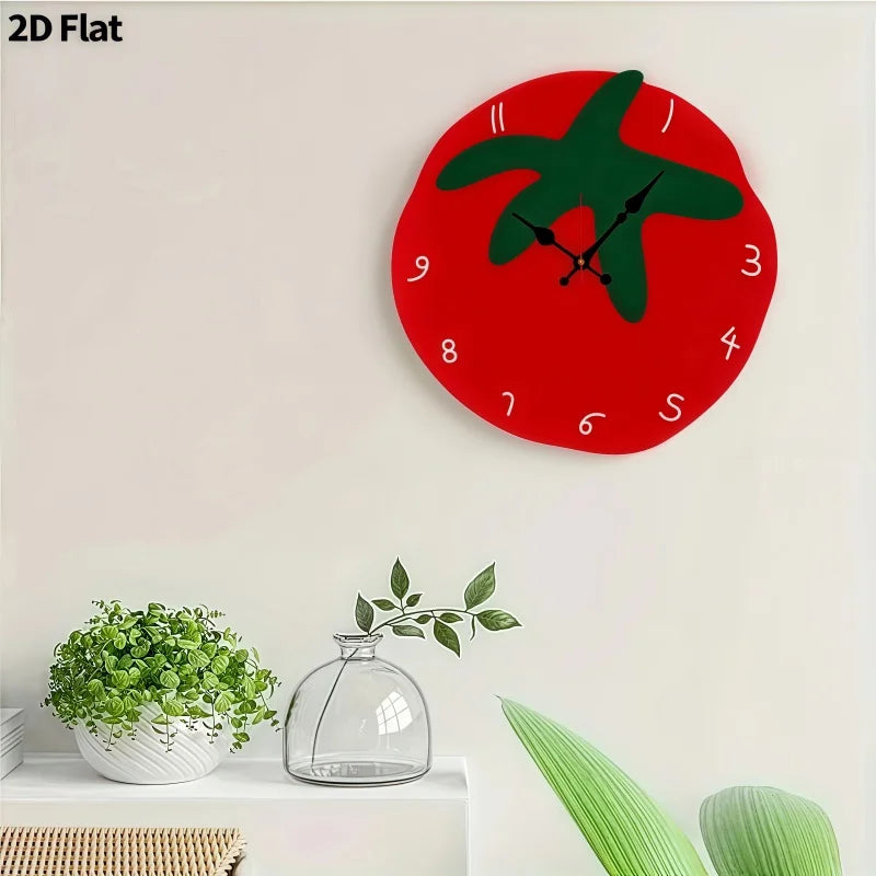 Creative Tomato Design Silent Wall Clock, Living Room, Bedroom, Office, Kitchen, And Cafe Decor, Gift For Family And Friends.