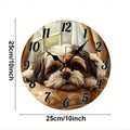 A Lying Puppy Wooden Round Silent Hanging Wall Clock, Suitable For Living Room, Office, Study Room, Bedroom, Home Decoration