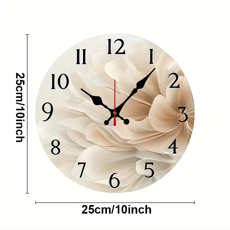 Simple& Elegant Flower Wooden Round Silent Hanging Wall Clock,Suitable For Living Room,Office,Study Room,Bedroom,Home Decoration