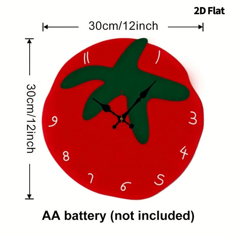 Creative Tomato Design Silent Wall Clock, Living Room, Bedroom, Office, Kitchen, And Cafe Decor, Gift For Family And Friends.