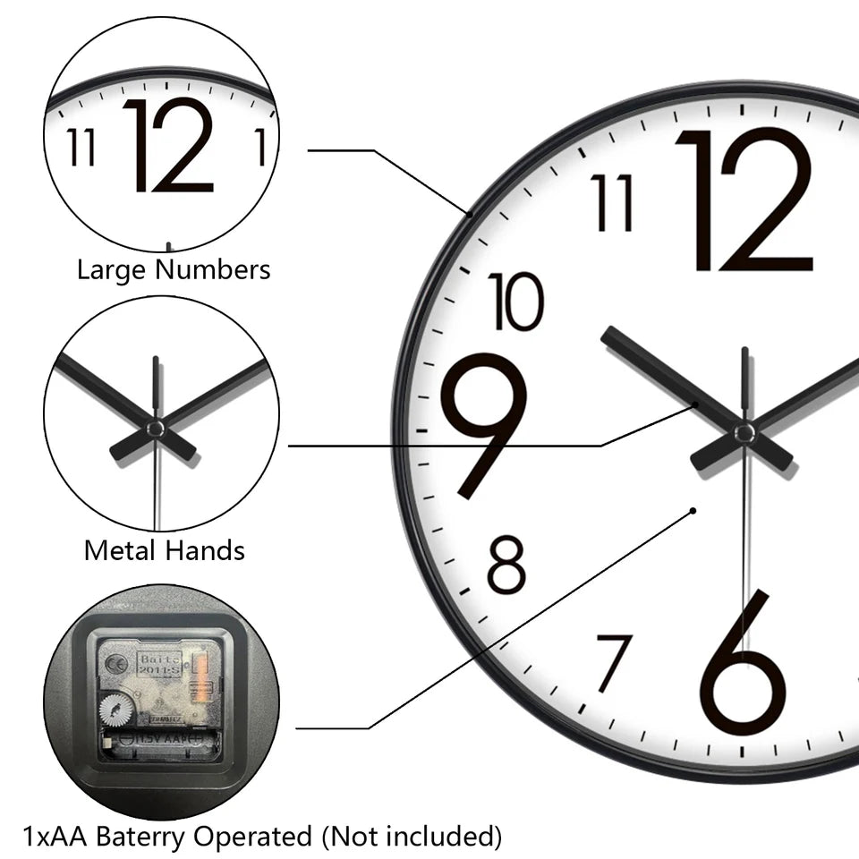 Simple Quartz Wall Clock With Large Numbers Easy To Read Clock Modern Silent Non Ticking Wall Mounted Home Decoration