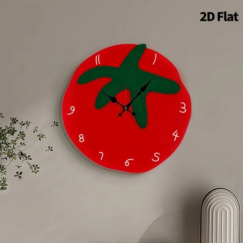 Creative Tomato Design Silent Wall Clock, Living Room, Bedroom, Office, Kitchen, And Cafe Decor, Gift For Family And Friends.